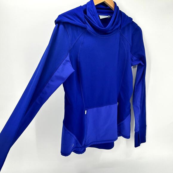 Athleta Plush Tech Hoodie Womens Medium Blue Activewear Pockets Thumbholes - Picture 3 of 10